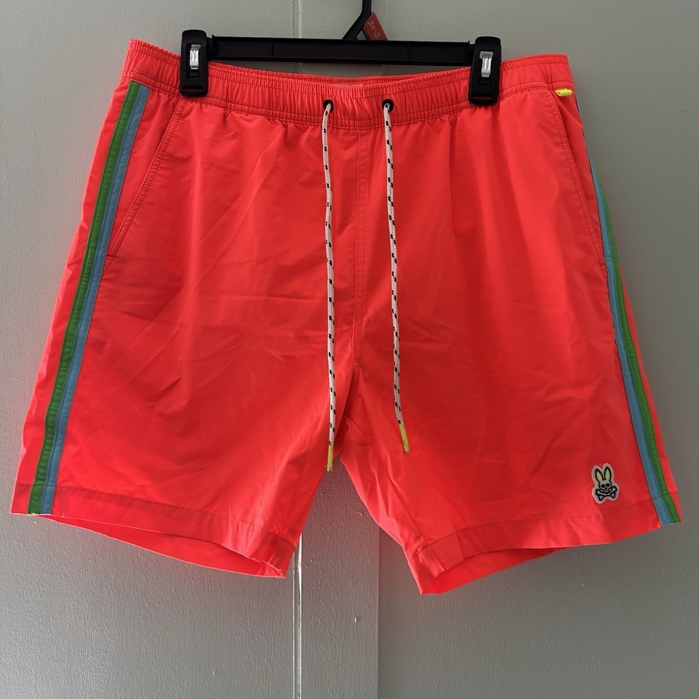 Psycho Bunny Rushup Electric Orange Neon Men's Water Swim Trunks Lined Large - Picture 2 of 12